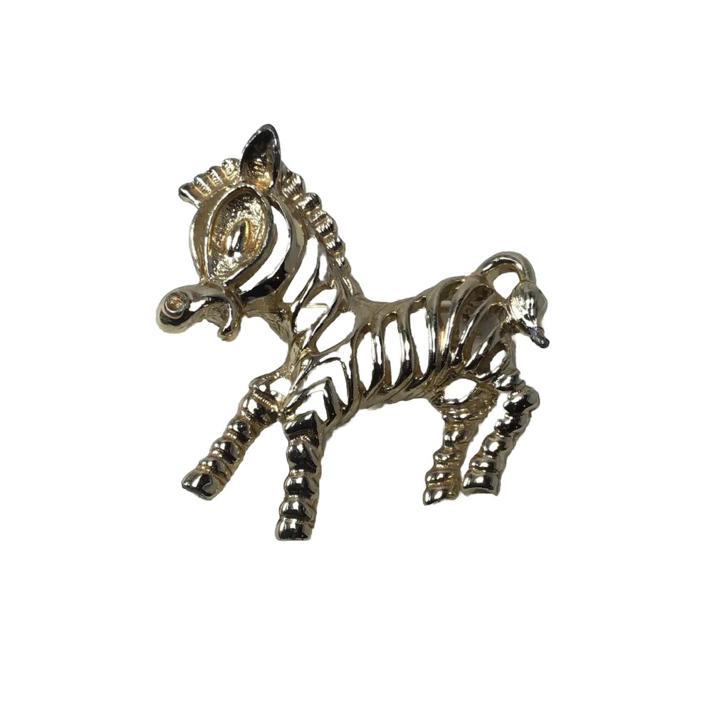 VINTAGE SARAH COVENTRY 1969 GOLD TONE ZEBRA PIN BROOCH